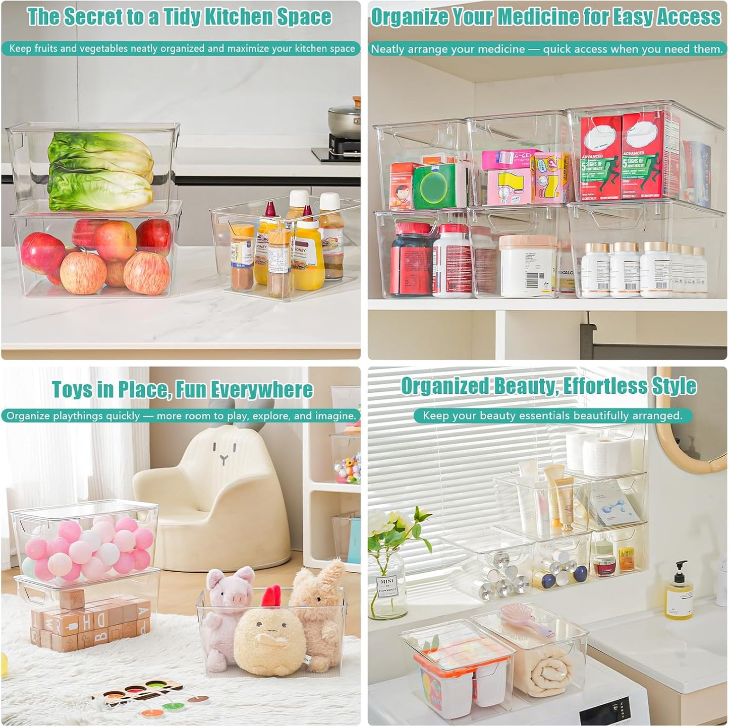 6 Pack Small Clear Storage Bins with Lids, Acrylic Arts and Craft Storage Containers, Stackable Clear Plastic Craft Storage Bins with Handles for Pantry Organizers and Storage, Kitchen, Fridge, Office