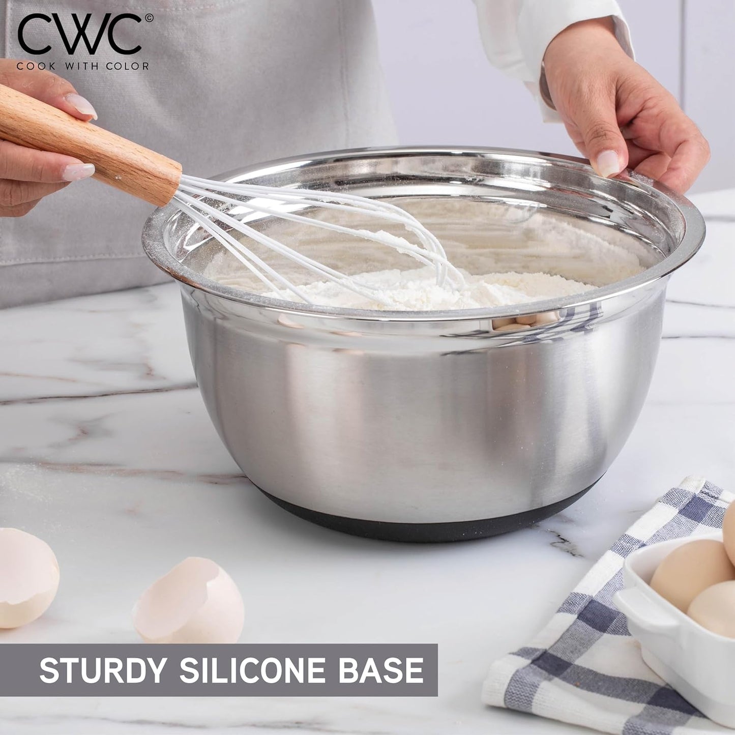 COOK WITH COLOR Stainless Steel Mixing Bowls Set with Lids - Nesting Bowls with Non-Slip Bottom, Sage, 12 Pieces