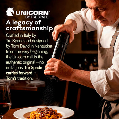 MAGNUM PEPPER GRINDER, Unicorn by TRE SPADE,Premium Manual Pepper Grinder with Steel Burrs, Adjustable Coarseness, High-Capacity Output, ABS Plastic, 6 Inch Small Size, Made in Italy