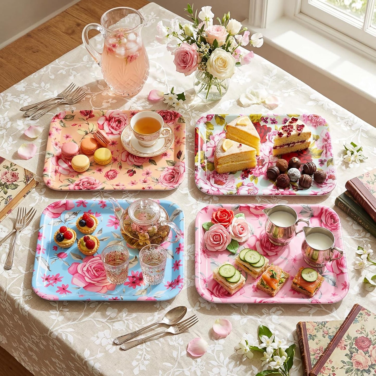 4 Pcs Valentine's Day Serving Tray 13 x 10 Inch Heart Reusable Serving Platter Melamine Dessert Plate Dish for Valentine's Day Party Decorations Supplies
