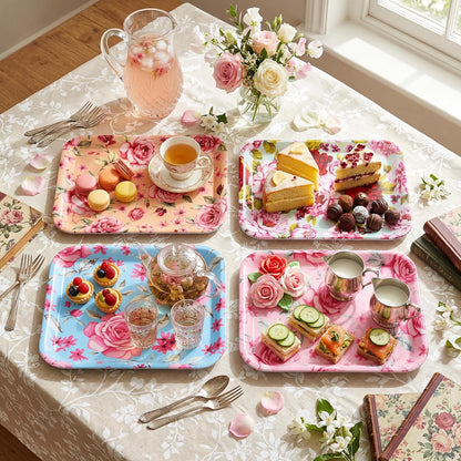 4 Pcs Valentine's Day Serving Tray 13 x 10 Inch Heart Reusable Serving Platter Melamine Dessert Plate Dish for Valentine's Day Party Decorations Supplies