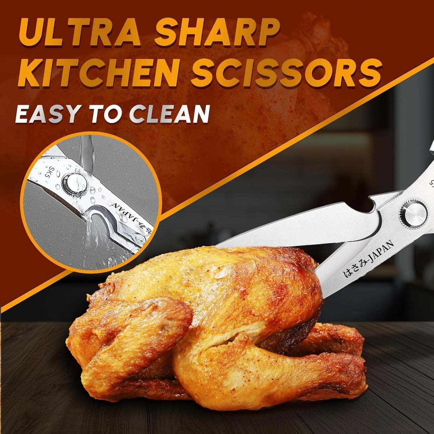 HUUSK Kitchen Scissors Set Silver - Upgraded Stainless Steel Kitchen Shear, Sharp Meat Scissors Dishwasher Safe, Heavy Duty Poultry Shears, Japanese Cooking Scissor for Food, Christmas Gifts for Women