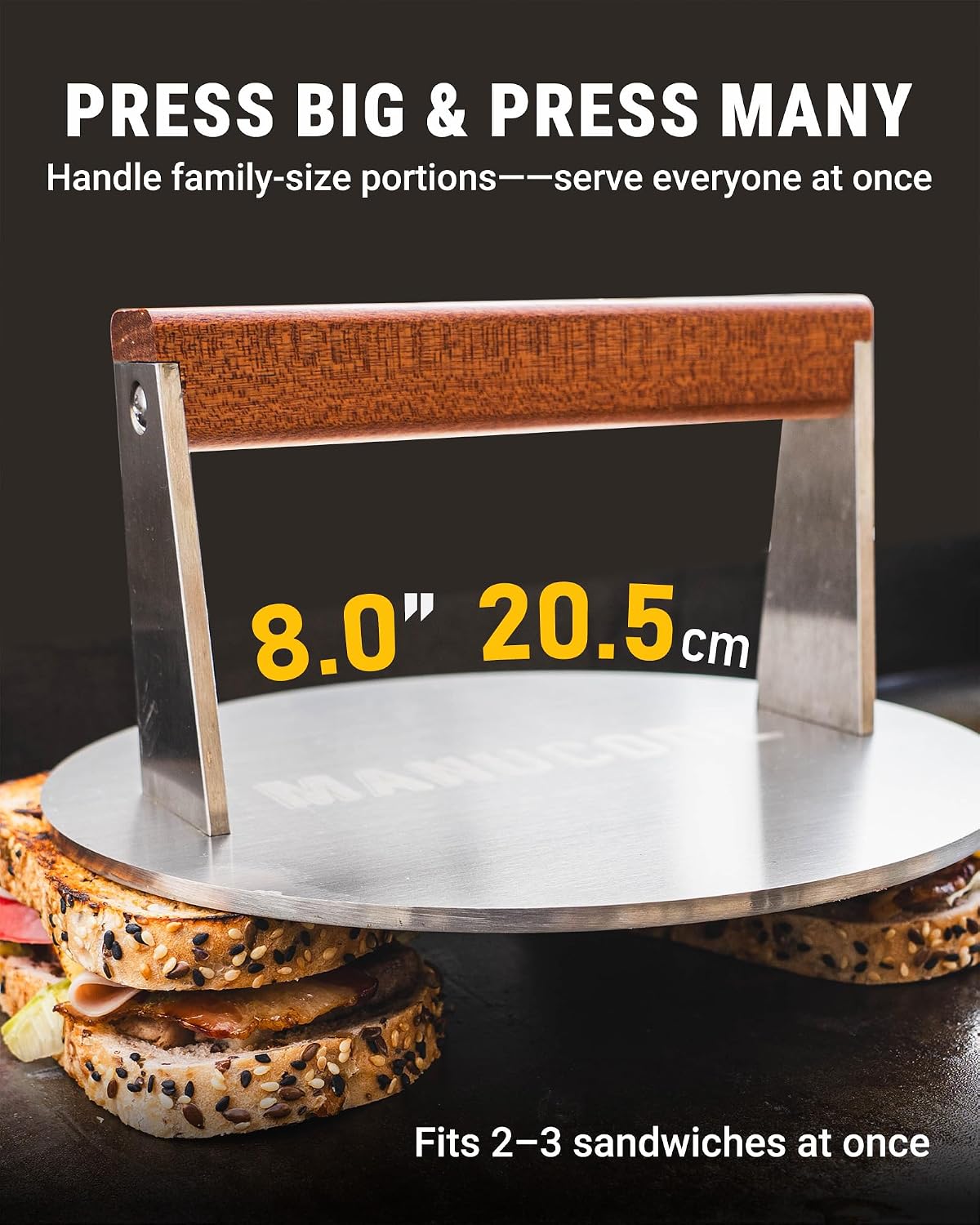 Bacon Press, Stainless Steel Flat Bottom, 9.25 x 5.7 in, 3.2 lb