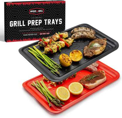AVIEUS Grill Prep and Serve Trays | Set of 2 Stackable, Melamine Trays | Serving Tray & Marinating Tray | Serving Platter for Plating Food & BBQ Prep Tub for Marinating Meats | Grill Accessories |