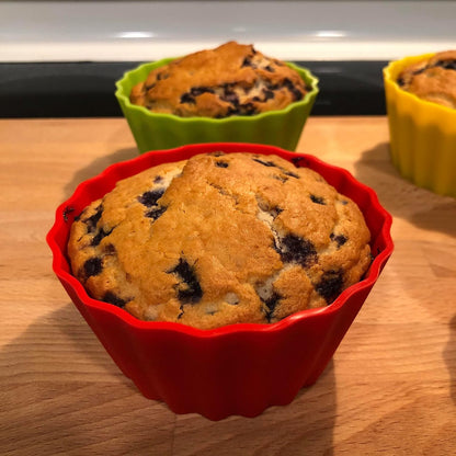 12 Pack Measured Baking Cups Jumbo Silicone Muffin Cup Reusable Non-Stick Liners Easy To Read Measurements Four Colors Flexible Durable Microwave & Dishwasher Safe by Baking Made Easy