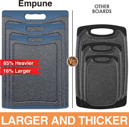 Extra Large Cutting Boards, Plastic Cutting Boards for Kitchen (Set of 3) Cutting Board Set Dishwasher Chopping Board with Juice Grooves Easy-Grip Handles, Dark Grey, Empune