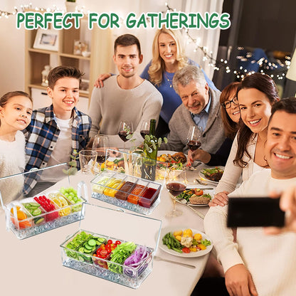 INNOVATIVE LIFE High-end Veggie Fruit Tray with Lid, Ice Chilled Vegetable Serving Platter with Ice Tray on Bottom, Perfect for Entertaining, Parties and Buffet, Clear