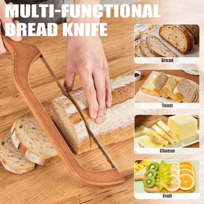 Adjustable Bread Slicer for Perfect Slices - Bread Knife for Homemade Bread with Thickness Guide - Premium Sharp Stainless Serrated Blade for Sourdough Baguettes Bagels Loaves