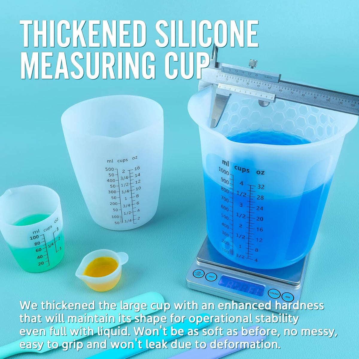 Silicone Resin Mixing Measuring Cups for Resin Supplies, 600ml/20oz Bowl, 250 & 100ml Thickened Reusable Silicone Cups for Epoxy Mixing, with Stir Sticks and Pipettes, Jewelry Making