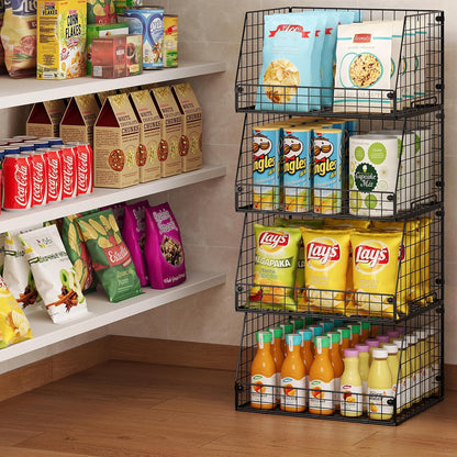 Jakyitvi 4 Pack XXL Stackable Wire Storage Basket, Extra Large Capacity Pantry Organizer and Storage, Muti-Purpose for Vegetable Fruit Basket & Can Organizer & Snack Rack & Metal Pantry Bin