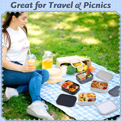 Honeydak 6 Pcs Silicone Bento Box Reusable Silicone Bento Lunch Container for Adults Microwave Dishwasher Freezer Safe 3 Compartment (Light Colors)