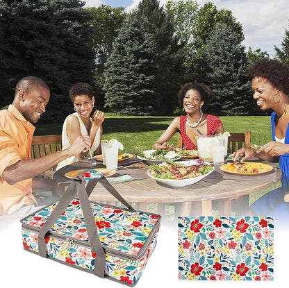 Pioneer Woman Style Insulated Casserole Carrier for Hot or Cold Food, Fits 9x13 Baking Dish,Floral Thermal Lasagna Lugger Tote with Oven Mitts and Pot Holders Set,Gift for Women, Mother's Day.3 PCS