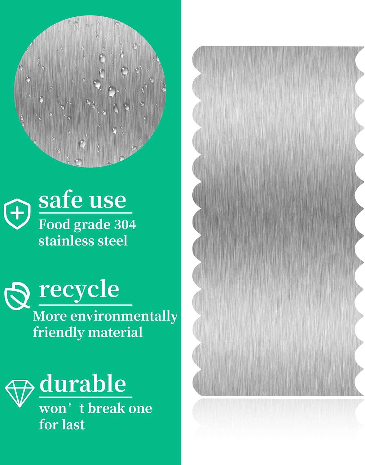 8.6 Inch Metal Cake Scraper Smoother, Edge Side Jagged Comb for Cream