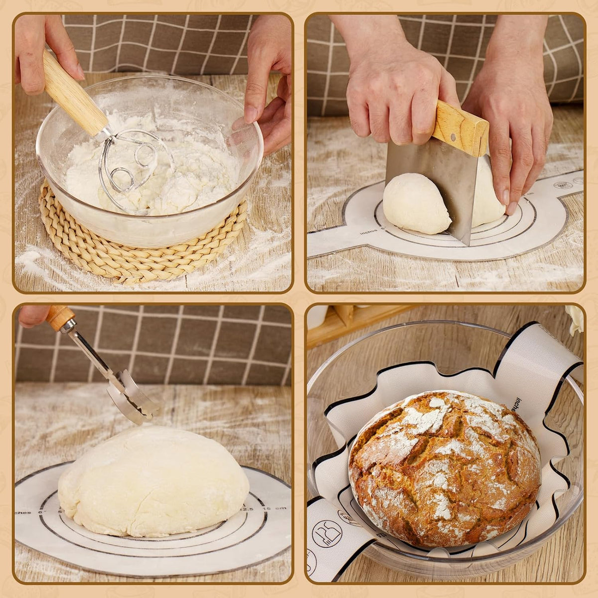 Sourdough Starter Kit 10" Round Banneton Bread Proofing Basket