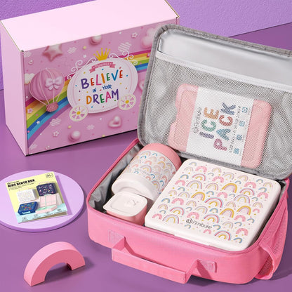 Fimibuke Kids Bento Snack Lunch Box with 4 Compartment, Insulated Lunch Bag, Stainless Steel Vacuum Thermo Food Jar, Ice Pack, Utensils Set, Birthday Gifts for Age 3-12 Back to School Toddler Girl Boy