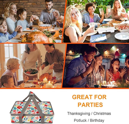 Pioneer Woman Style Insulated Casserole Carrier for Hot or Cold Food, Fits 9x13 Baking Dish,Floral Thermal Lasagna Lugger Tote with Oven Mitts and Pot Holders Set,Gift for Women, Mother's Day.3 PCS