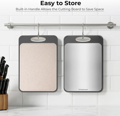 Freshware Titanium Cutting Board for Kitchen, Set of 2, Double Sided Cutting Boards, Pure Titanium/PP, Chopping Board with Juice Grooves, Dishwasher Safe, Medium 12.1" by 8.3" and Large 16.2" by 11"
