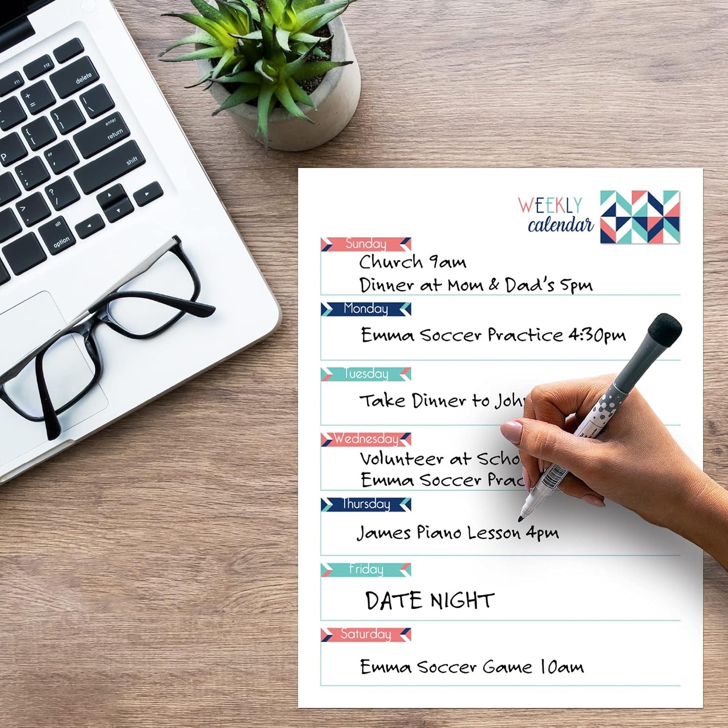 Dry Erase Weekly Calendar Planner Sticker Decal | Removable & Reusable | Magnetic Fine-Tip Marker Included (6 x 9 inches, White)