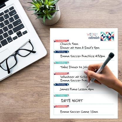 Dry Erase Weekly Calendar Planner Sticker Decal | Removable & Reusable | Magnetic Fine-Tip Marker Included (6 x 9 inches, White)