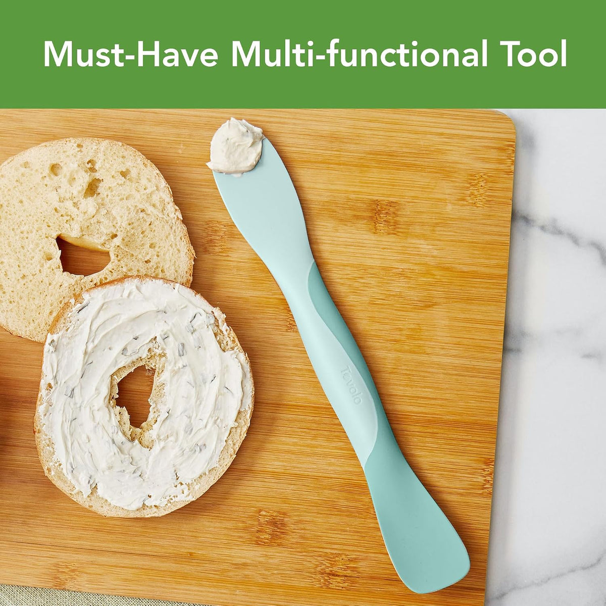 Tovolo Mini Scoop & Spread Tool for Kitchen Meal Prep Small Sandwich Spreader Spatula for Peanut Butter Jelly, Silicone BPA Free Dishwasher Safe Scooper Spreader, Aqua Seafoam Green