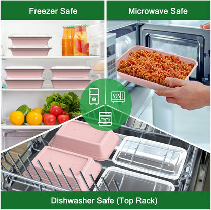 50 Pack (100-Piece) 32 oz Meal Prep Containers Reusable with Easy Open Lids, Sturdy Leakproof Food Safe, Microwave Freezer Dishwasher Safe, To Go Take Out Plastic Food Storage Pans with Lids, Black