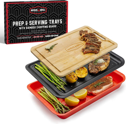 AVIEUS Grill Prep and Serve Trays | Set of 2 Stackable, Melamine Trays | Serving Tray & Marinating Tray | Serving Platter for Plating Food & BBQ Prep Tub for Marinating Meats | Grill Accessories |