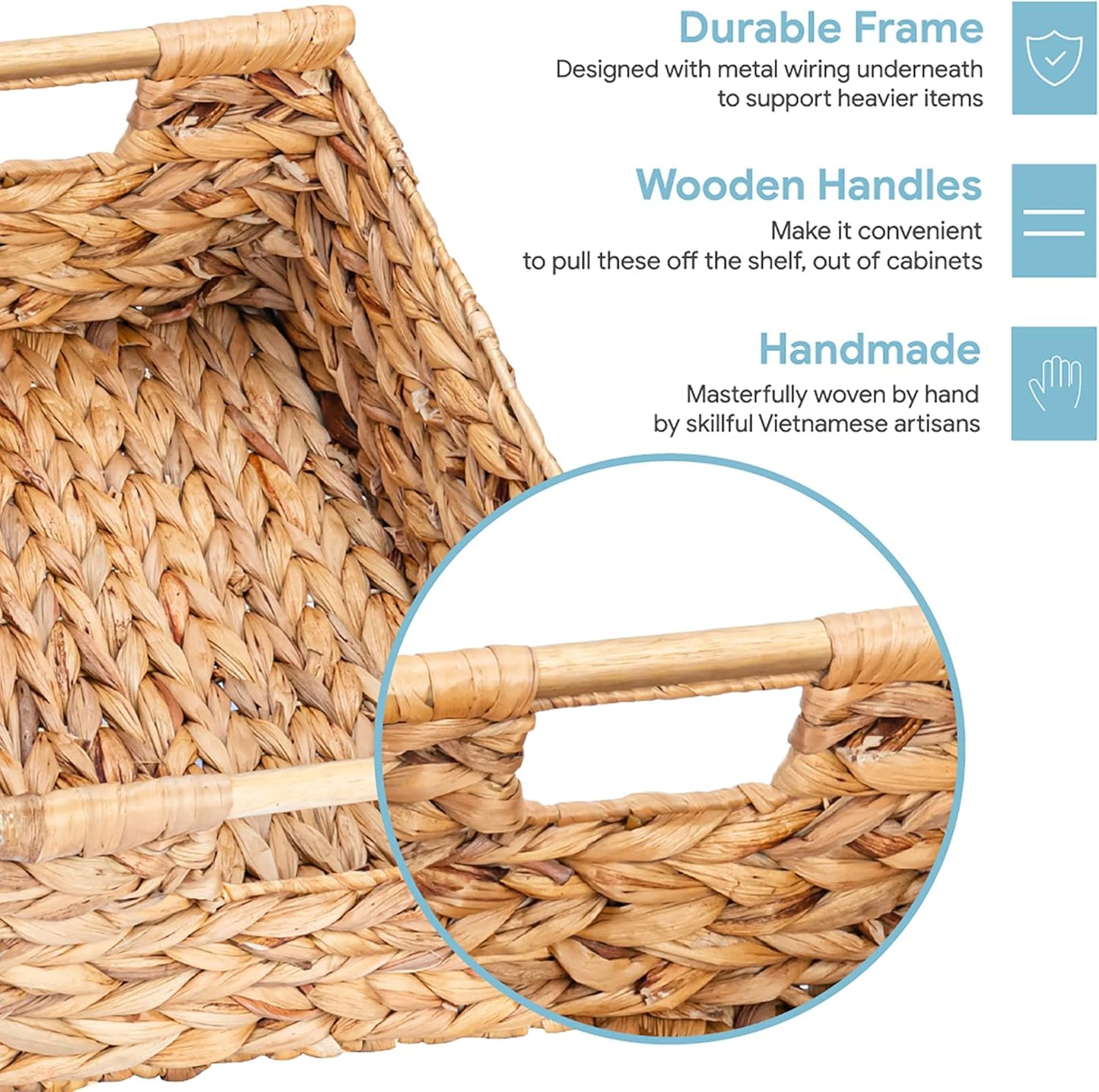 VATIMA Water Hyacinth Storage Baskets with Large Open-Front for Kitchen, Decorative for Living Room, 13.4” x 9.5” x 5.5”, 2 Pack