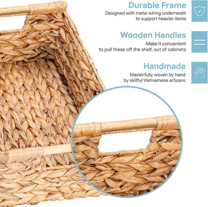 VATIMA Water Hyacinth Storage Baskets with Large Open-Front for Kitchen, Decorative for Living Room, 13.4” x 9.5” x 5.5”, 2 Pack