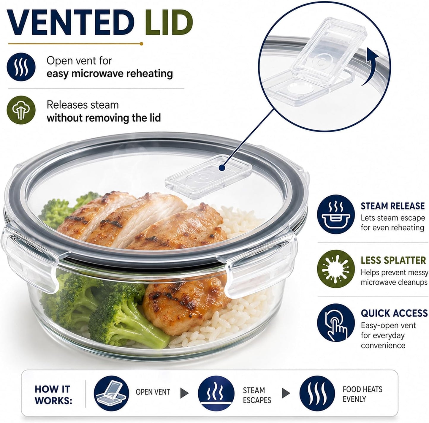 Sorbus Glass Meal Prep Containers Set – 8 Round 32oz Containers with Airtight Lids – Freezer, Dishwasher, Oven Safe – Reusable Food Storage Bowls