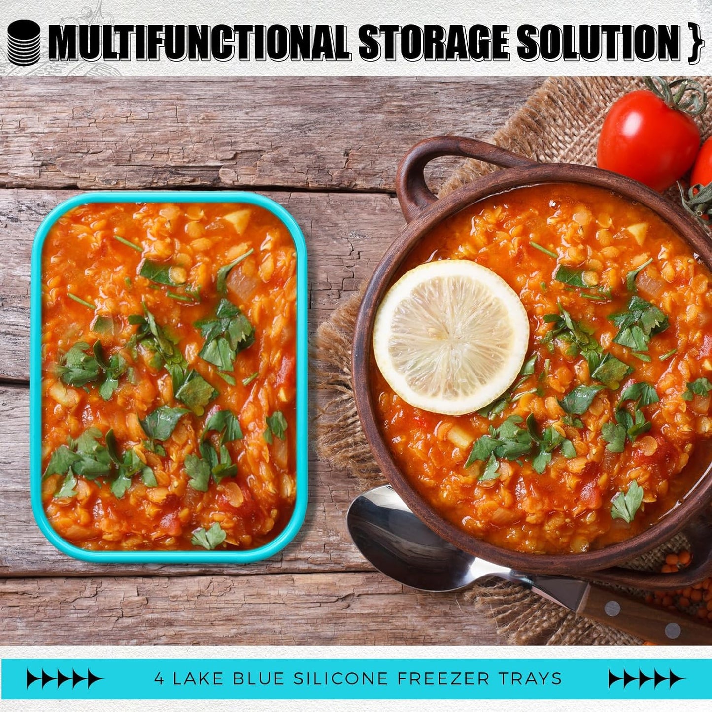Nuogo 4 Pcs 6 Cup Silicone Freezer Trays with Lid Soup Containers Reusable Freezer Silicone Molds Rectangle Containers Ice Trays for Soups Sauces Stews Curries, Yellow