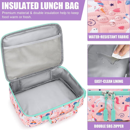 Fimibuke Kids Bento Snack Lunch Box with 4 Compartment, Insulated Lunch Bag, Stainless Steel Vacuum Thermo Food Jar, Ice Pack, Utensils Set, Birthday Gifts for Age 3-12 Back to School Toddler Girl Boy