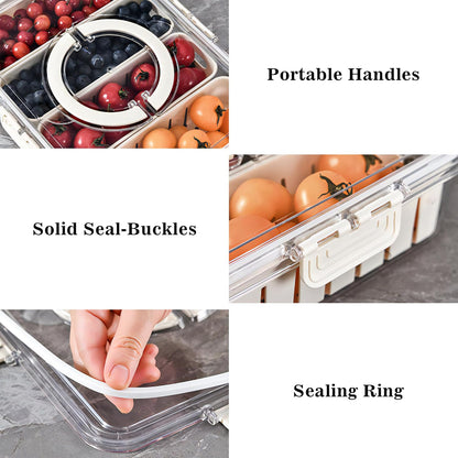 Divided Serving Tray with Lid for Veggie Charcuterie Container Portion Control Salad Keeper with 4 Removable Boxes Stackable Refrigerator Organizer Bins Food Storage Organizer Produce Saver