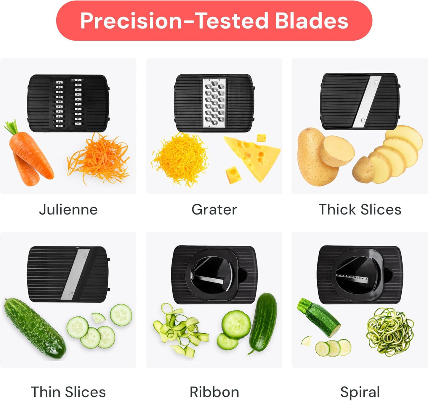 Fullstar Mandoline Slicer for Kitchen, Fruit Cutter, Cheese Grater, Cucumber Slicer, Veggie Spiralizer, Food Cutter & Kitchen Gadgets & Gifts with Safety Glove (11 in 1, White)