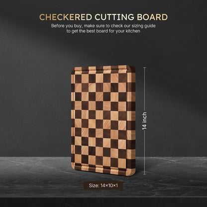 3 Packs Cutting Boards for Kitchen Checkered Cutting Board Acacia Wood Charcuterie Board Serving Heavy Duty Non Toxic Slip Butcher Block Wood Chopping Board with Juice Grooves Handles