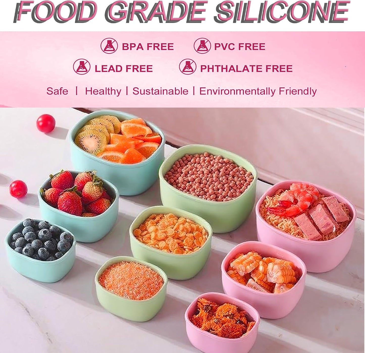 Reusable Nesting Silicone Food Storage Containers, Set of 3 Lunch Box Bento with Lids, Airtight Snack Container, BPA Free, Dishwasher Microwave Oven Freezer Safe (6.7oz, 10oz, 20oz) (Royal Blue)