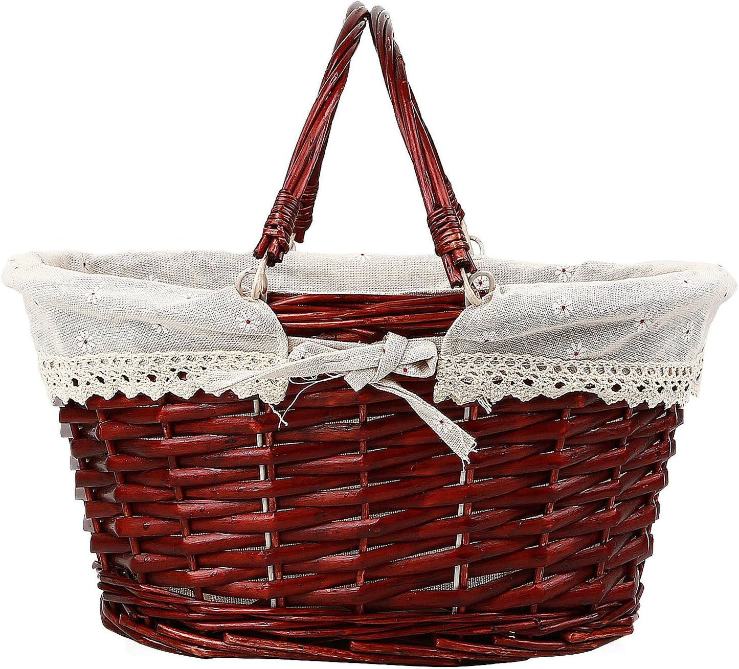 KINJOEK 2 Packs Wicker Woven Basket, 13" x 9" x 4.8" Multipurpose Natural Willow Basket with Handle Premium Linen Cotton Cloth Lining for Storage and Decoration, Natural