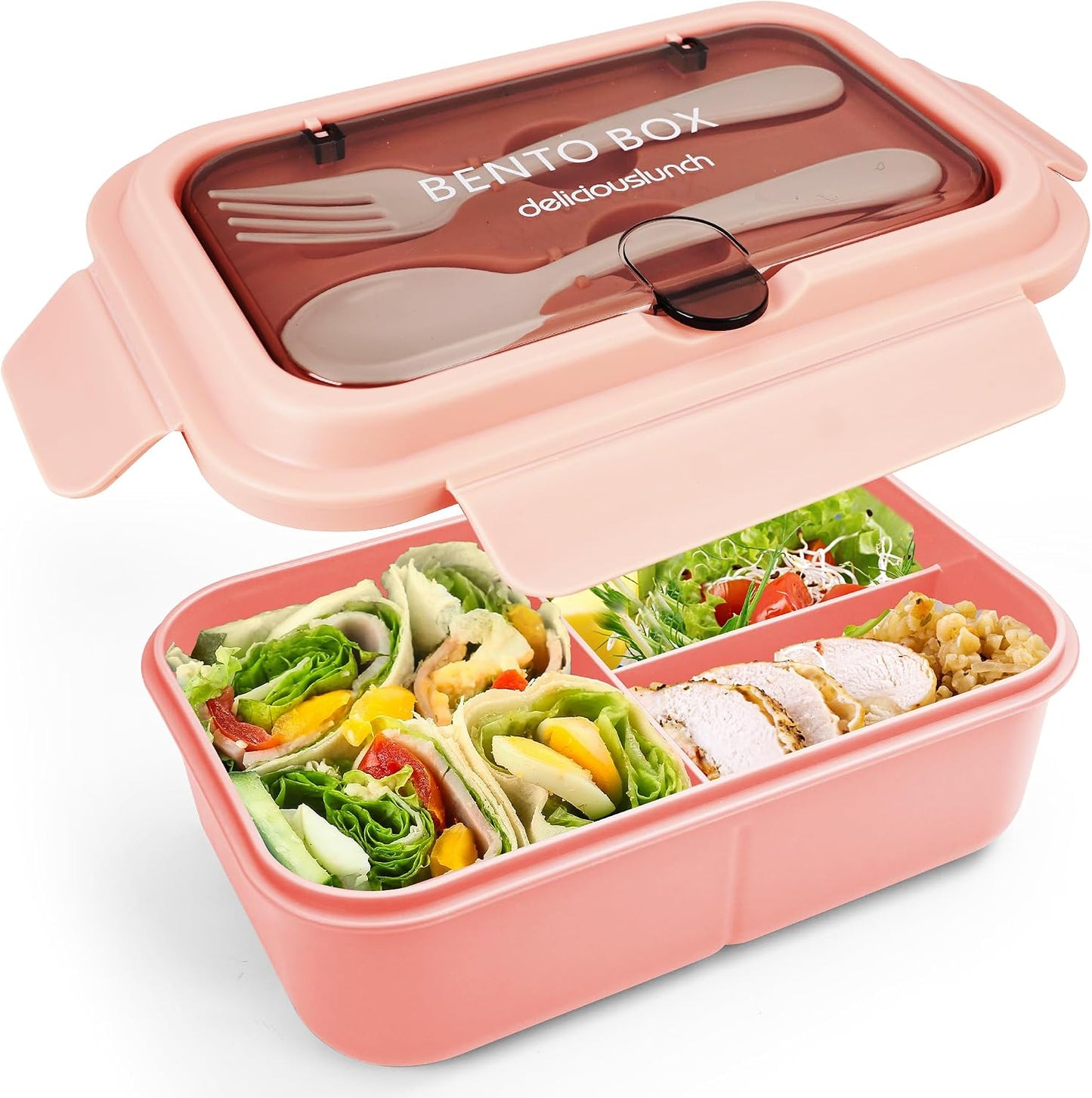 Fanhaw 40 Oz/5 Cup Bento Box for Kids, Men and Women, Lunch Box with 3 Compartments, Utensil, Microwave & Dishwasher Safe (Green)