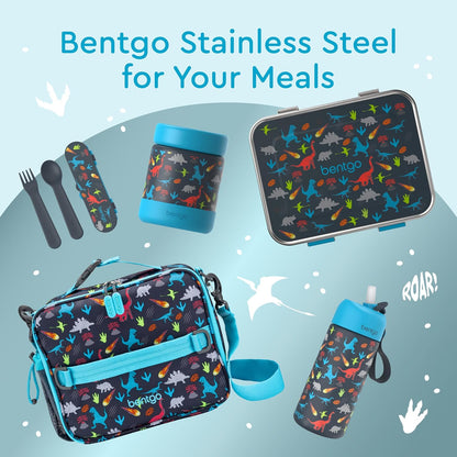Bentgo Kids Stainless Steel Food Jar - 11oz Leak-Proof Double Insulated Hot or Cold Food Container with Removable Silicone Bumper, Dishwasher Safe, Easy Open Lid, Ages 3+ (Trucks)