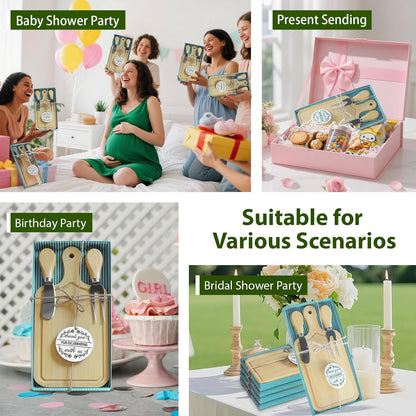 AZEAM 12 Sets Baby Bridal Shower Prizes for Game Winners, Bamboo Mini Cheese Board Set with Knife Fork and Present Box, Small Charcuterie Board Bulk for Party Wedding Guests Present