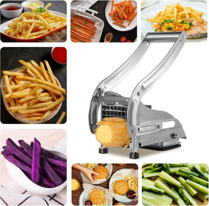 Professional French Fry Cutter - Stainless Steel Potato Slicer with 2 Blades (1/2 and 1/3 Inch) and Non-Slip Suction Feet for Homemade French Fries, Chips & Sweet Potatoes (Silver, 1PCS)