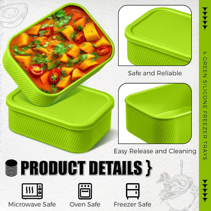 Nuogo 4 Pcs 6 Cup Silicone Freezer Trays with Lid Soup Containers Reusable Freezer Silicone Molds Rectangle Containers Ice Trays for Soups Sauces Stews Curries, Yellow