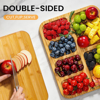 Charcuterie Board with Clear Lid, Portable 6-Compartment Cheese & Snack Tray, Reversible Bamboo Cutting Board, Secure Latch Closure for Picnics, Parties & Light Travel, Housewarming Gift