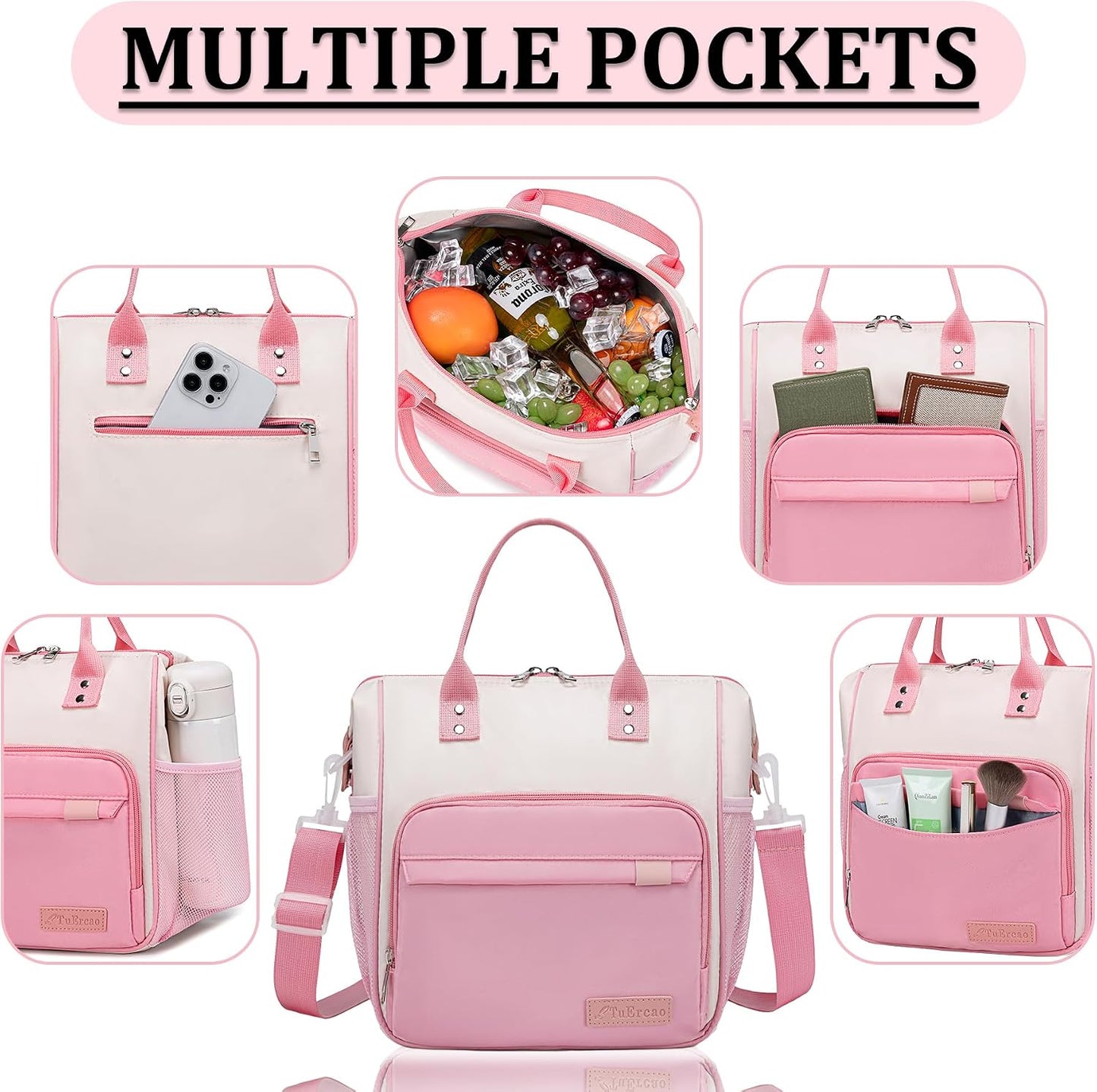 TuErCao Small Lunch Bag Lightweight Insulated Lunch Box for Women Work Portable Soft Cooler for Picnic Travel Road Trips, Loncheras para Mujer, Black