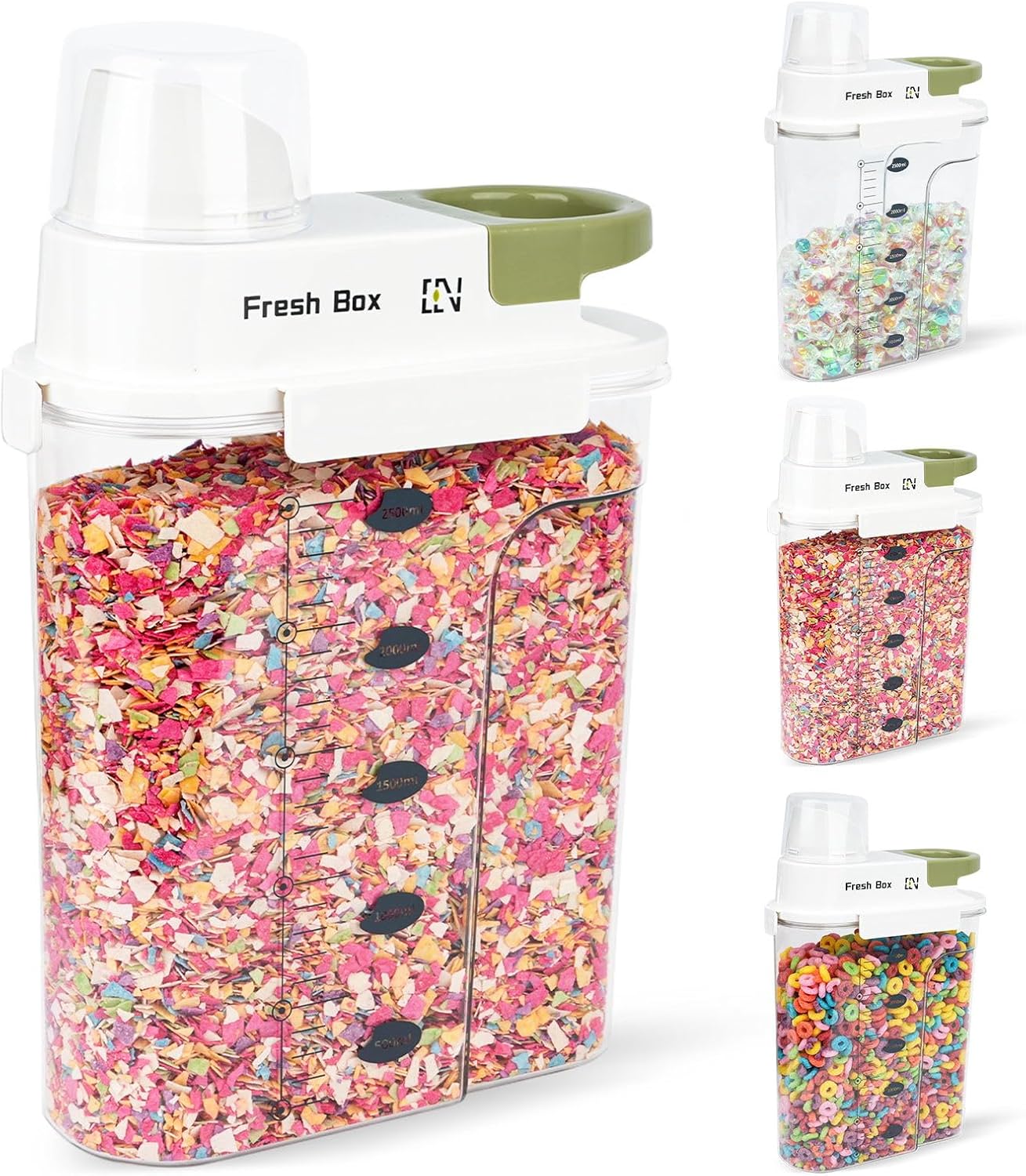 Cereal Storage Container 2Pack,85oz/2.5L Airtight Food Storage Containers With Lids,Organizers Storage With Measuring Cup for Beans,Sugar,Rice,Nuts,Snacks,Dog Cat Pet Food,Candy
