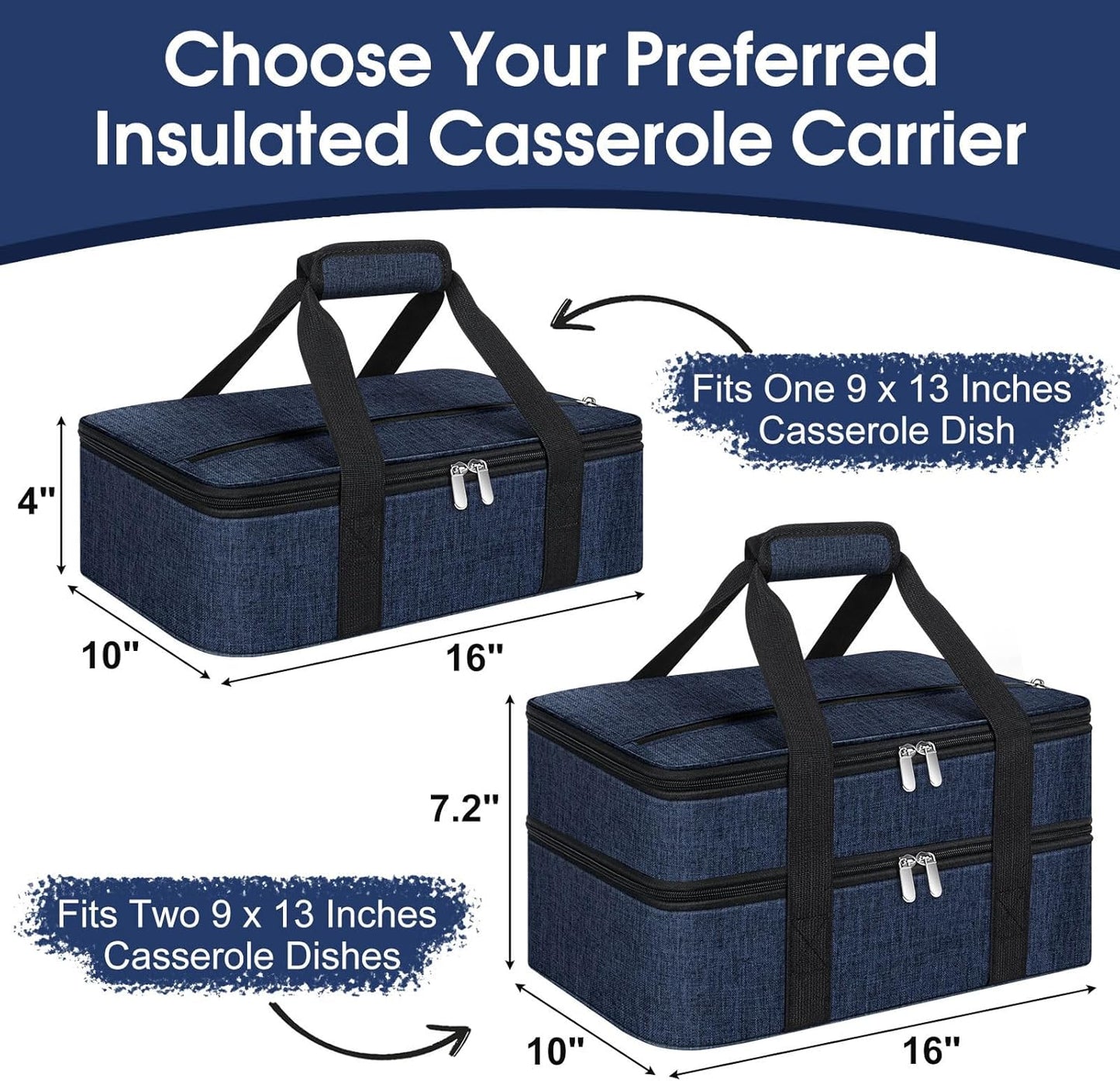Insulated Casserole Carrier, Portable Casserole Carrier for Hot or Cold Food Lunch Tote Warmer or Cooler Bag, Lasagna Lunch Bag for Potluck Parties- Fits 9" x 13" Baking Dish-Charcoal Grey
