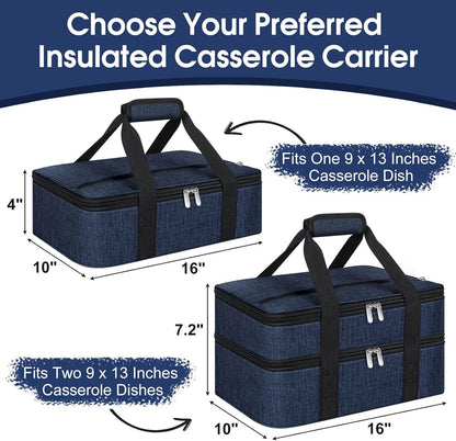 Insulated Casserole Carrier, Portable Casserole Carrier for Hot or Cold Food Lunch Tote Warmer or Cooler Bag, Lasagna Lunch Bag for Potluck Parties- Fits 9" x 13" Baking Dish-Charcoal Grey