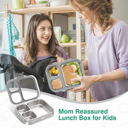 HOMEKOL Stainless Steel Bento Lunch Box, 3-Compartment Leak-Proof Lunch Container for Kids & Adults, BPA/BPS-Free 304 Metal Food Box, Dishwasher Safe, Clear Tritan Lid, Green (Not Insulated)