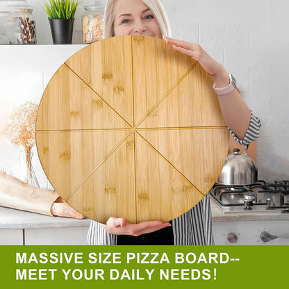 16inch Pizza Cutting Board Round Large Bamboo Wooden Prep Platter Tray