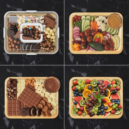 SpaceAid Charcuterie Board with Clear Lid, Portable Travel Cheese Cutting Boards for Picnic Accessories, Bamboo Serving Tray with Lids, House Warming Gifts, Black Handles, 8 Compartments