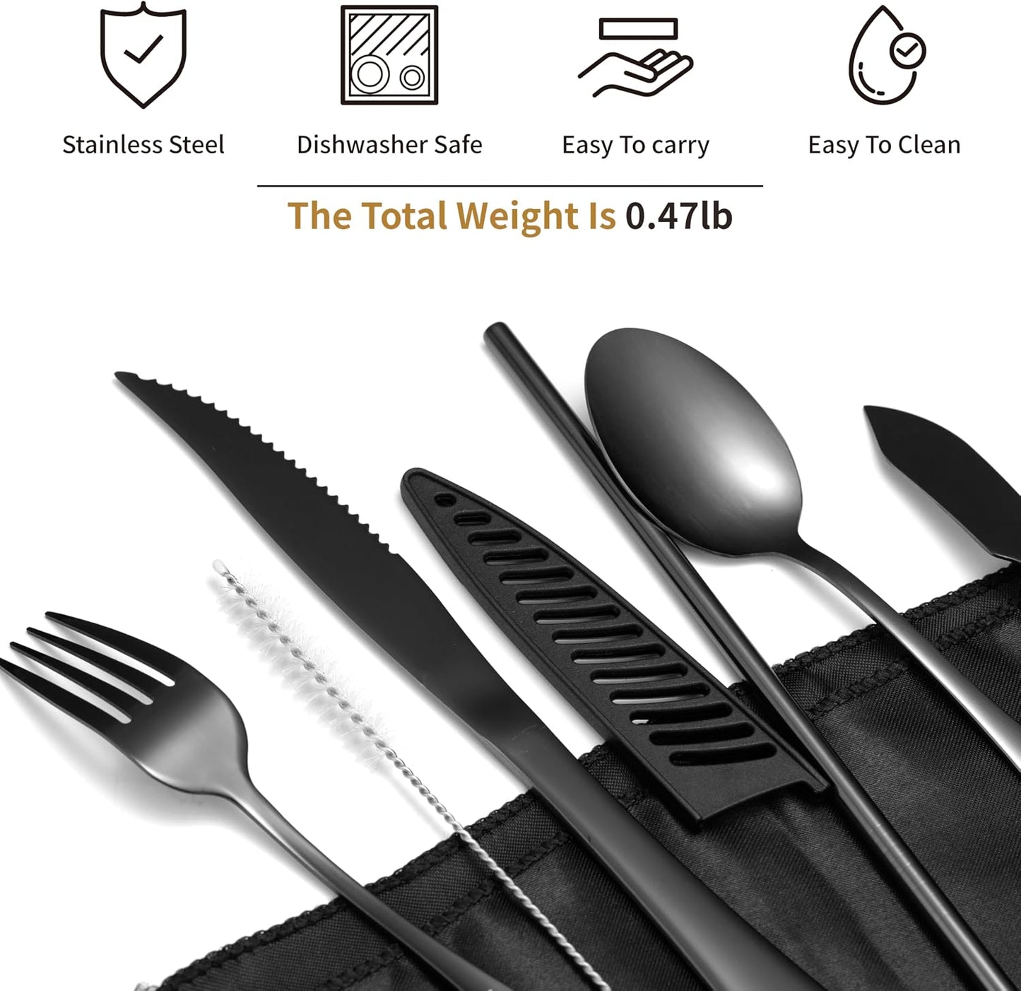 Camping Cutlery Set: Premium Portable Silverware Set with Case for Lunch Box, Travel, and Work Durable, Eco-Friendly, and Compact Utensils Including Fork, Spoon, and Knife for Adults on the Go